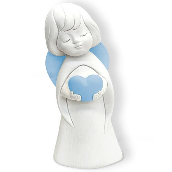 Statueta Ingerul Pazitor Inima Alb-Bleu 10 cm